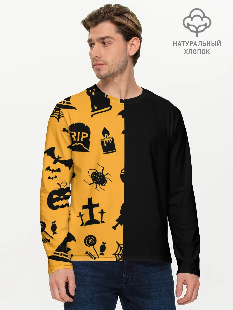 Мужской лонгслив базовый / ЧЕРНО-ОРАНЖЕВЫЙ ХЭЛЛОУИН