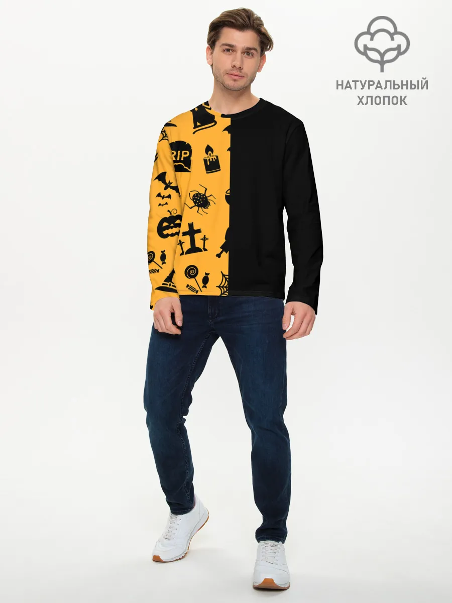 Мужской лонгслив базовый / ЧЕРНО-ОРАНЖЕВЫЙ ХЭЛЛОУИН