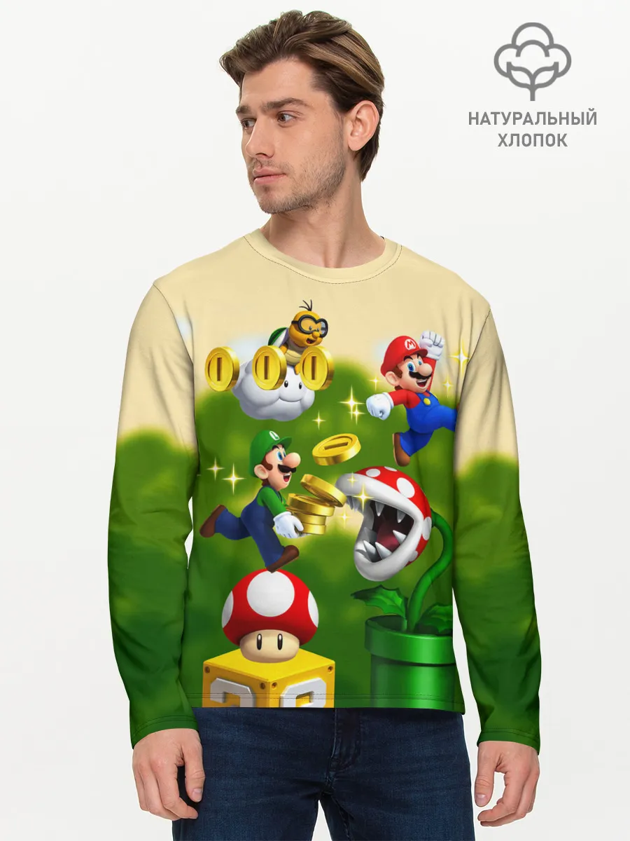 Мужской лонгслив базовый / Mario Coins