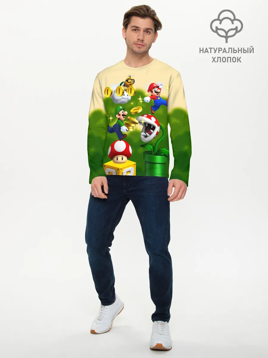 Мужской лонгслив базовый / Mario Coins