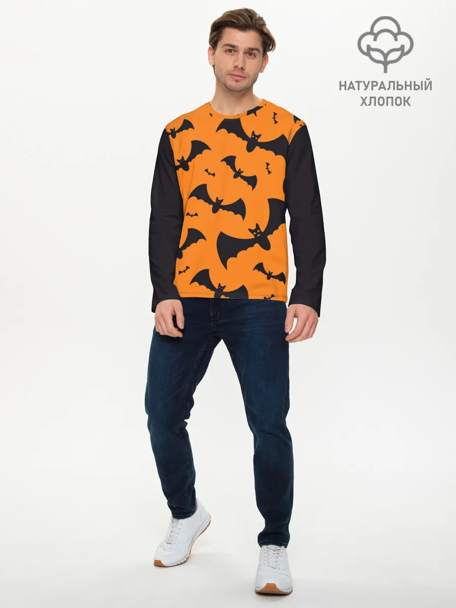 Мужской лонгслив базовый / ЛЕТУЧАЯ МЫШЬ В ДЕНЬ ХЭЛЛОУИНА