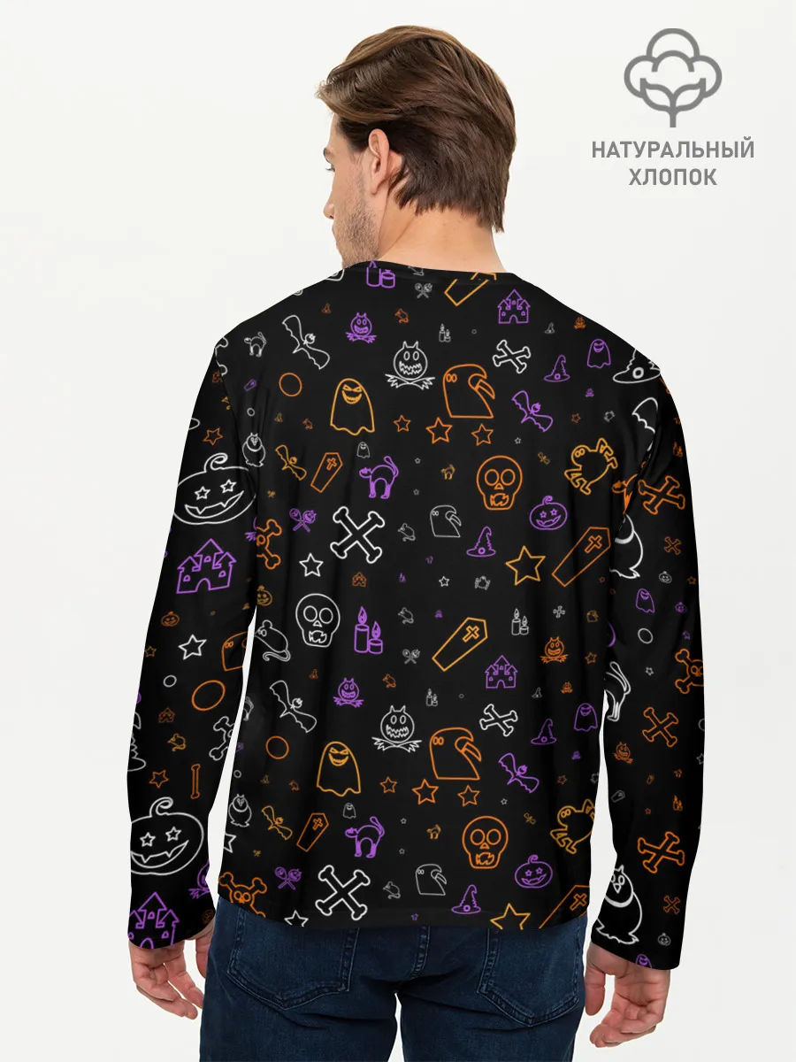 Мужской лонгслив базовый / ХЕЛЛОУИН ПАТТЕРН НЕОН / HALLOWEEN NEON