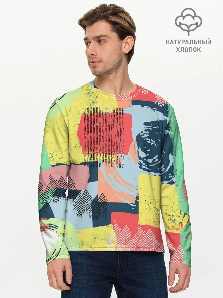 Мужской лонгслив базовый / Желто-зеленый тай-дай