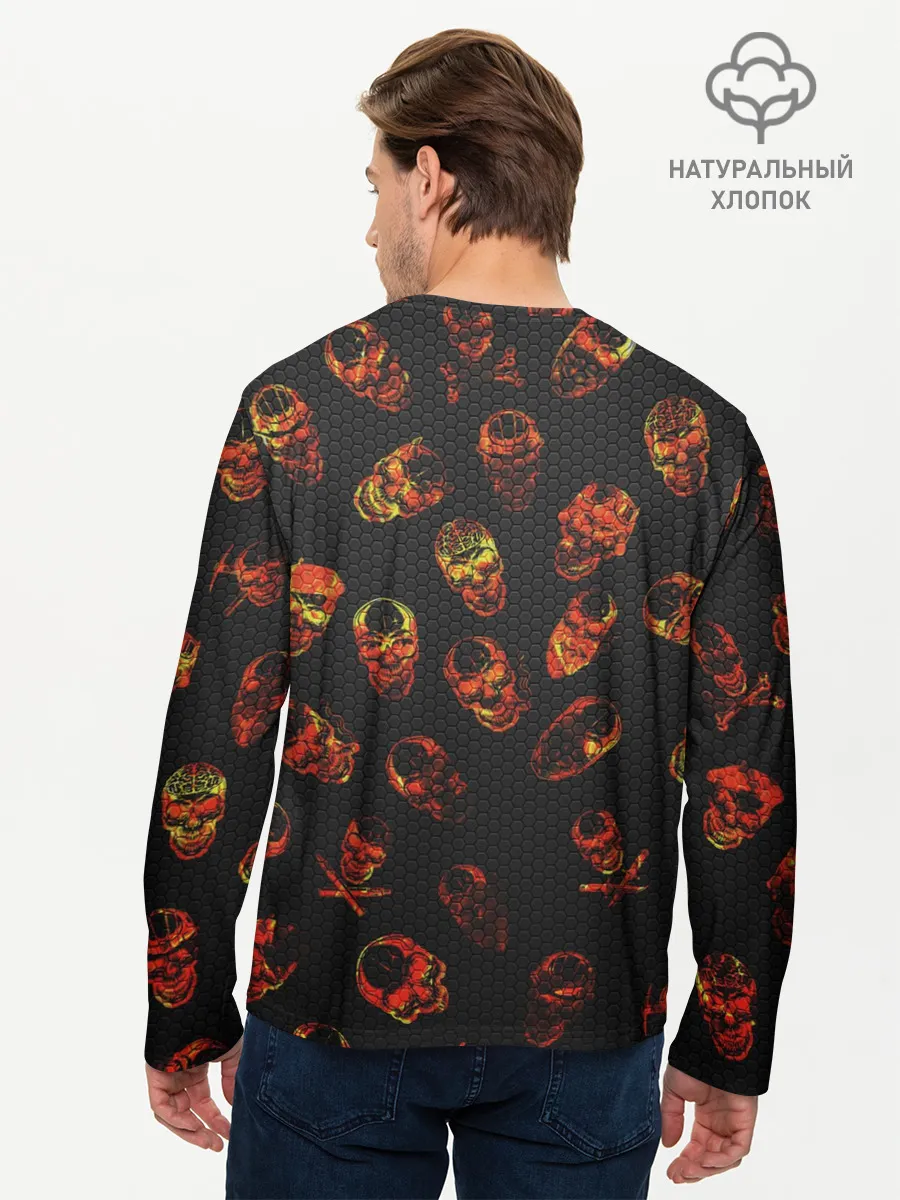 Мужской лонгслив базовый / Огненные черепа | Carbon
