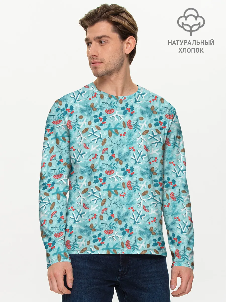 Мужской лонгслив базовый / Зимний Лесной Пейзаж