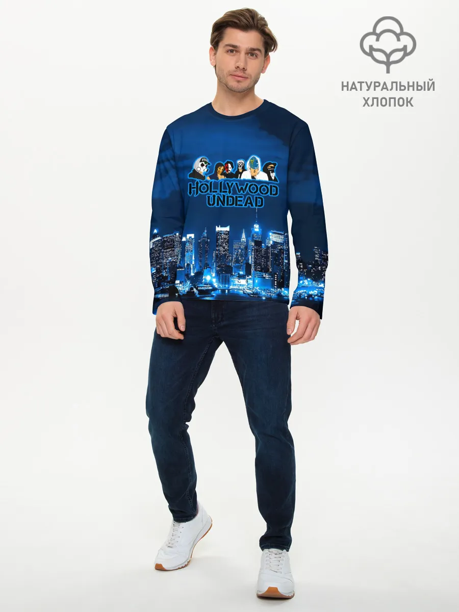 Мужской лонгслив базовый / Группа Hollywood Undead ночной город