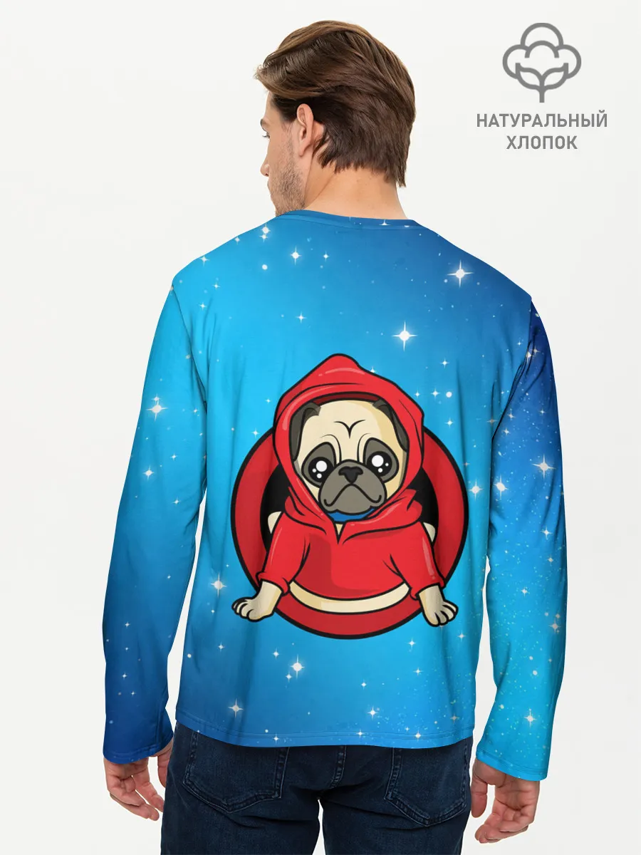 Мужской лонгслив базовый / Мопс в толстовке