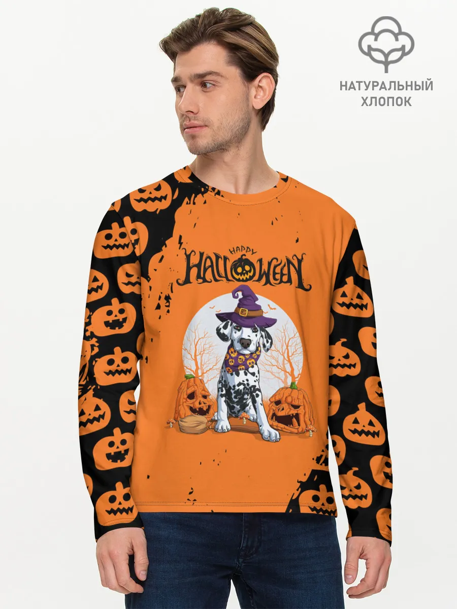 Мужской лонгслив базовый / Далматинец в шляпе | Хэллоуин