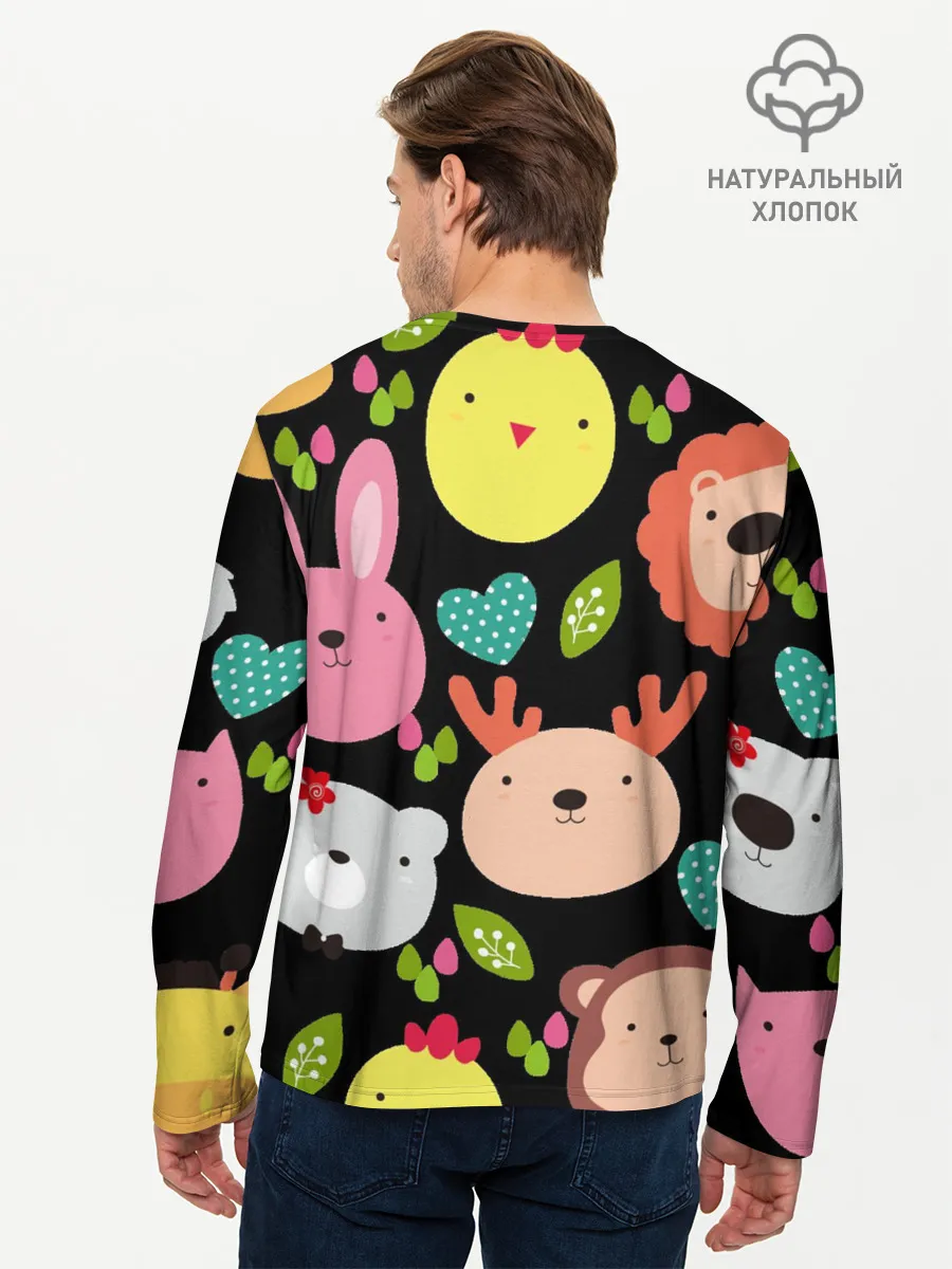 Мужской лонгслив базовый / Головы милых животных