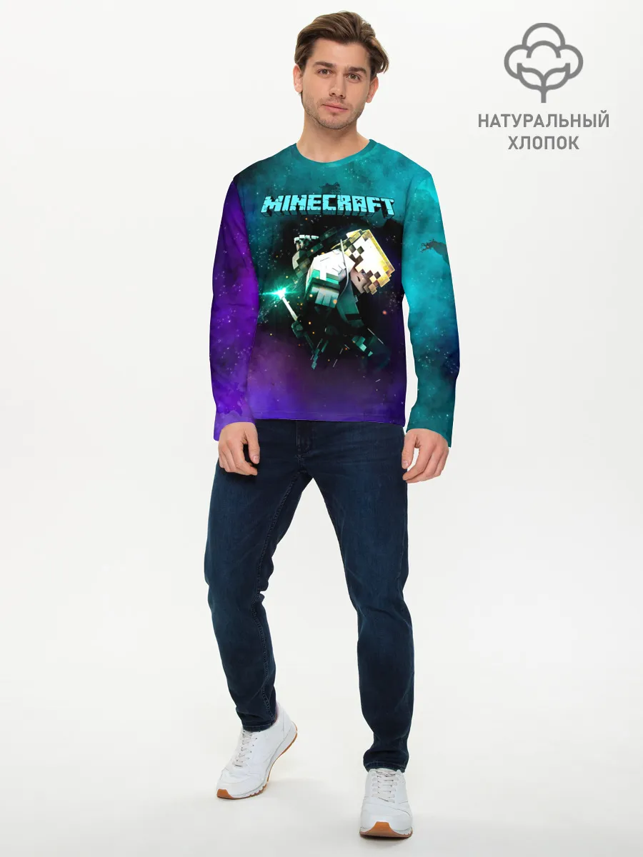 Мужской лонгслив базовый / Стив в космосе - Майнкрафт