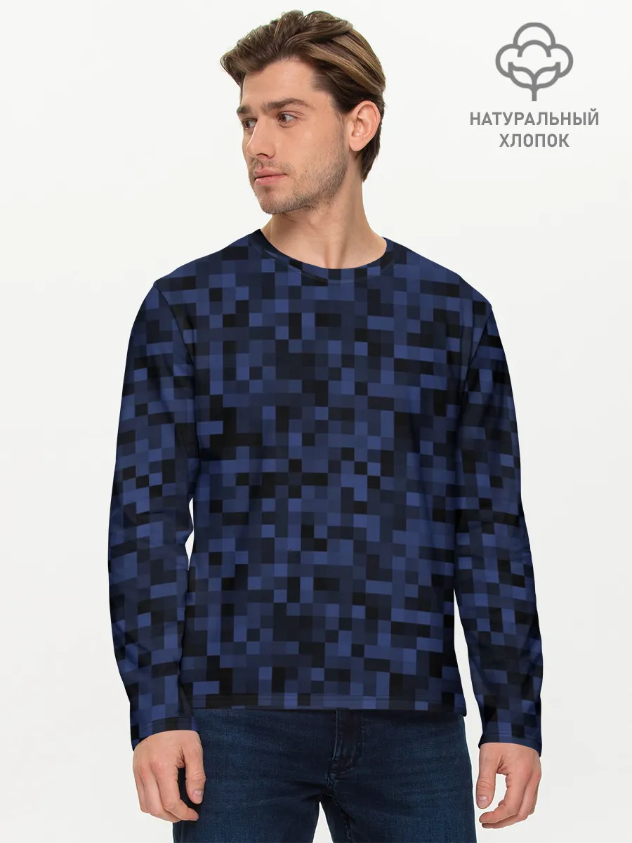 Мужской лонгслив базовый / Темная пиксельная абстракция