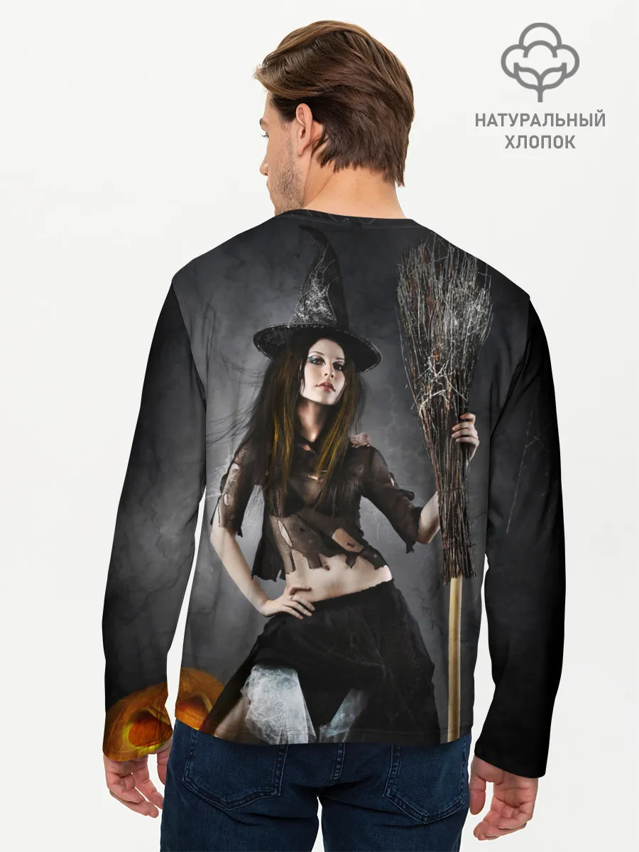 Мужской лонгслив базовый / Милая ведьма с метлой