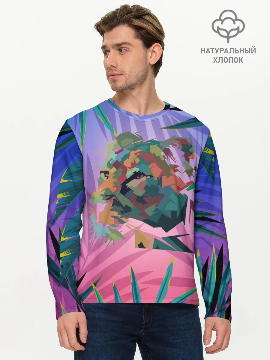 Мужской лонгслив базовый / Тигр из абстракций