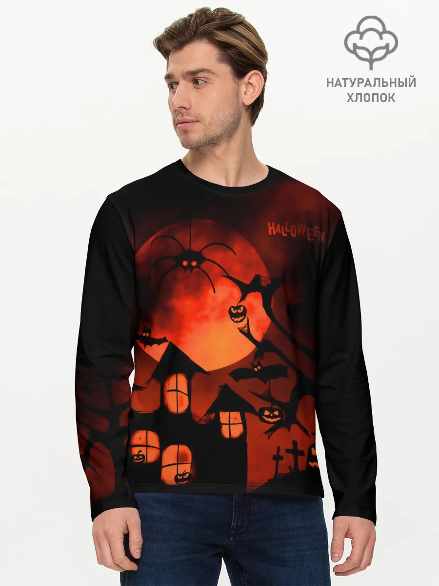 Мужской лонгслив базовый / Красная луна на Хэллоуин