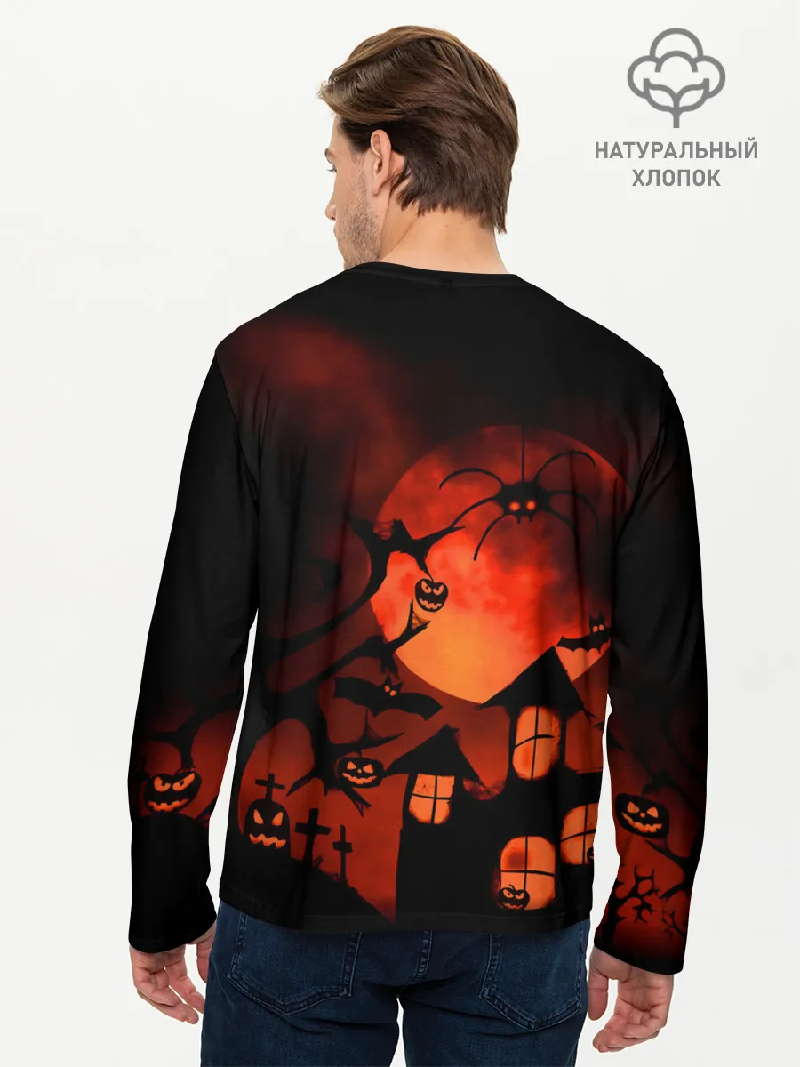 Мужской лонгслив базовый / Красная луна на Хэллоуин