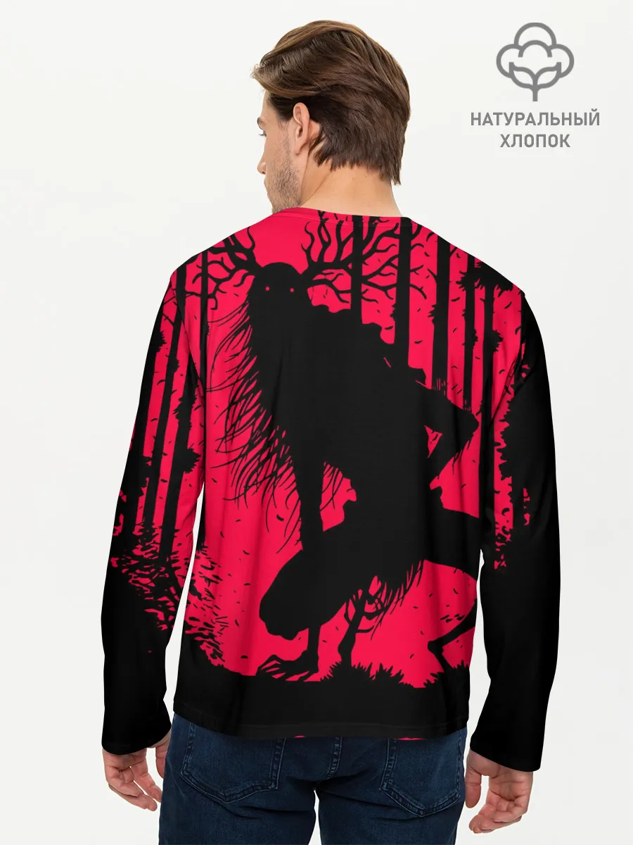 Мужской лонгслив базовый / Красный скелет в диком лесу