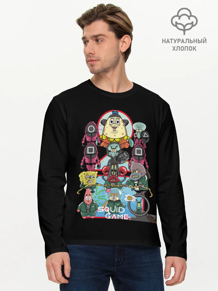 Мужской лонгслив базовый / Кальмар на дне океана