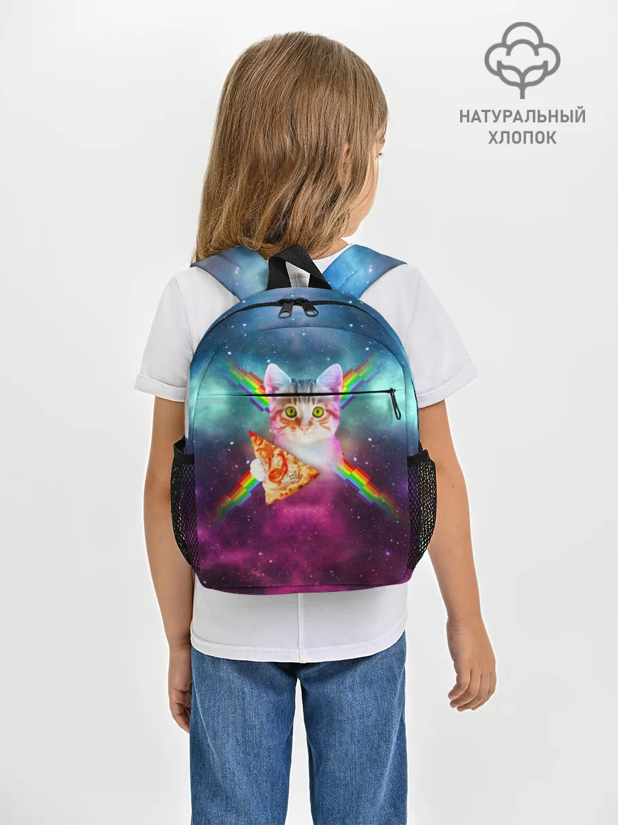 Рюкзак детский / Кот с радугой и пиццей
