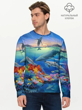Мужской лонгслив базовый / Киты и дельфины