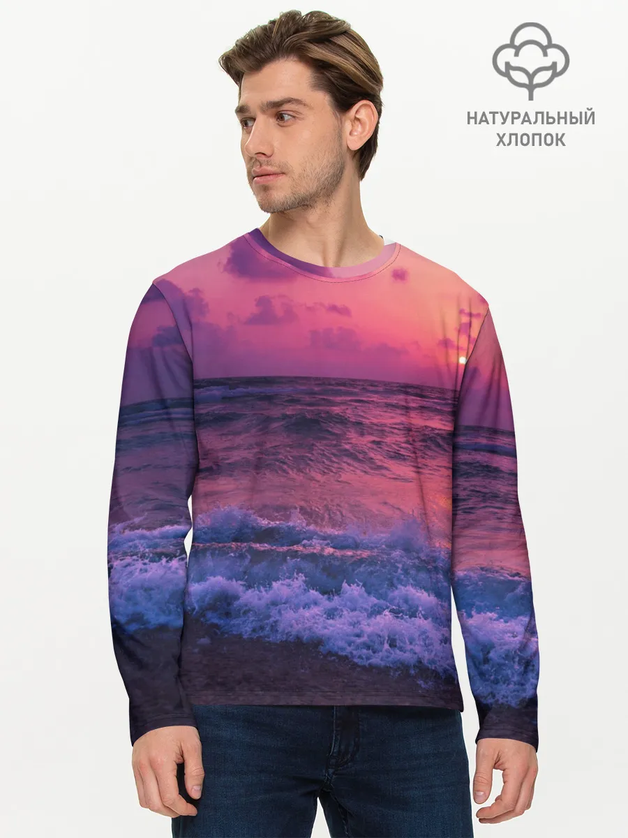 Мужской лонгслив базовый / Закат на берегу