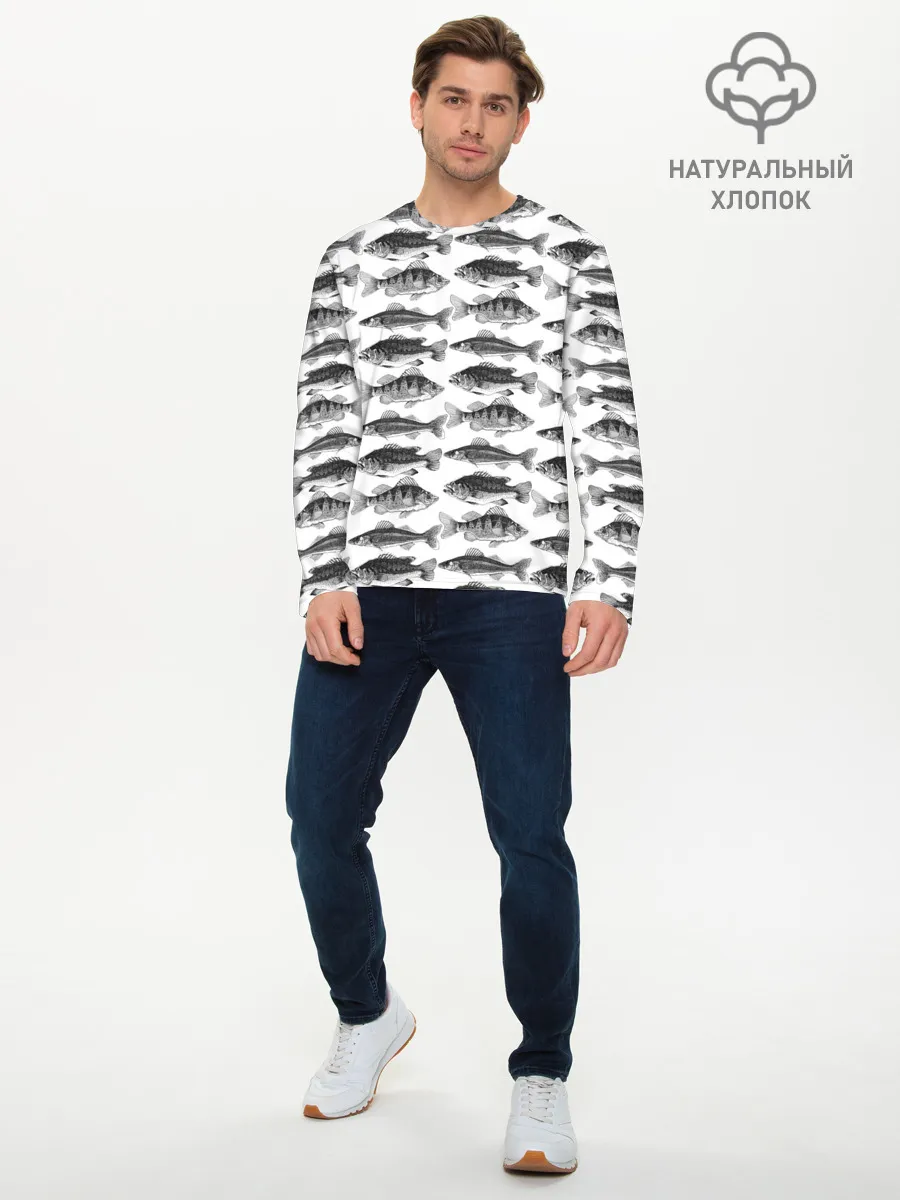 Мужской лонгслив базовый / рыбки