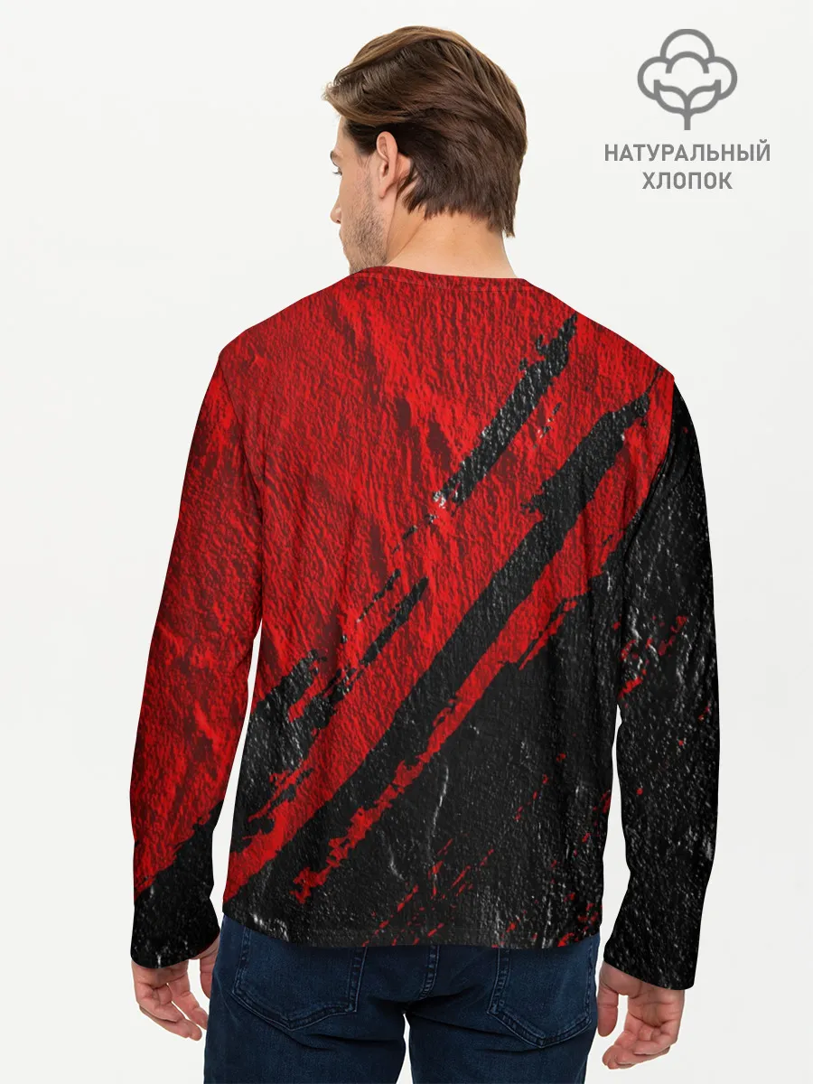 Мужской лонгслив базовый / Красное чёрное 3D