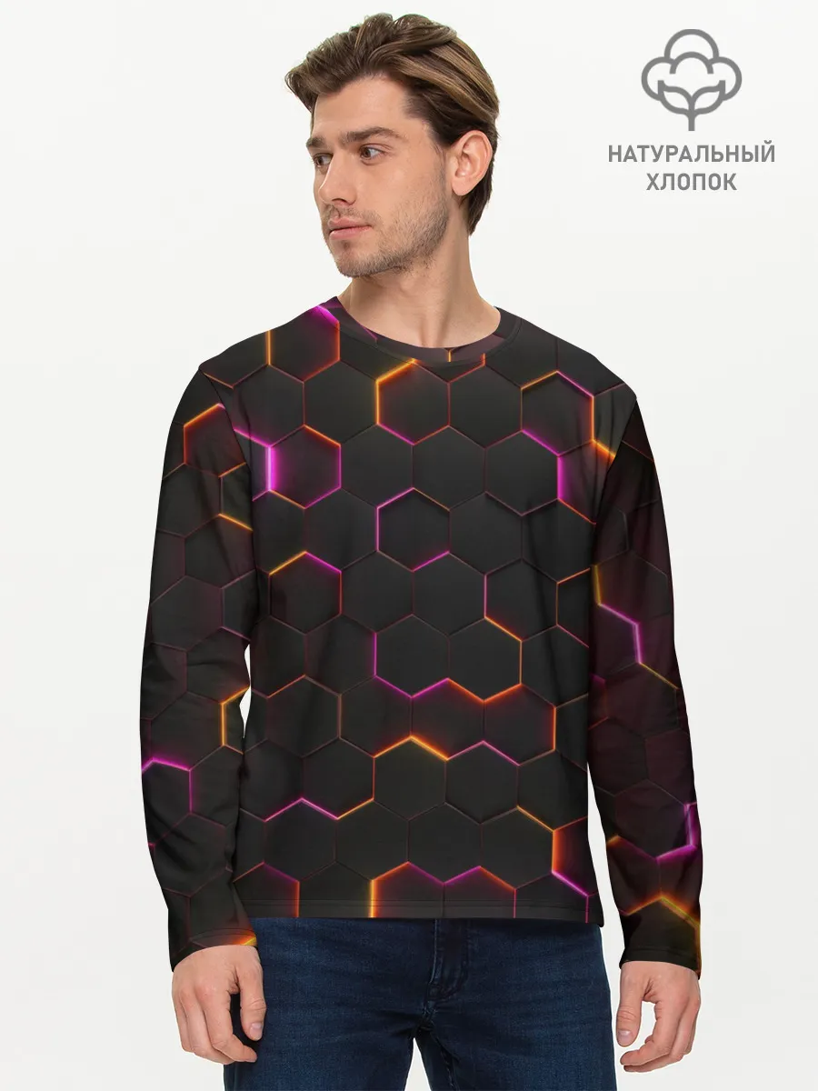 Мужской лонгслив базовый / НЕОН СОТЫ 3D