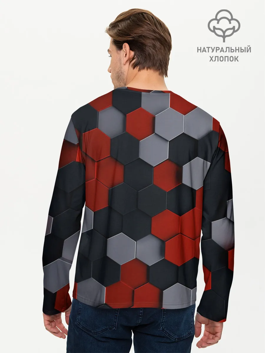 Мужской лонгслив базовый / РАЗНОЦВЕТНЫЕ СОТЫ 3D