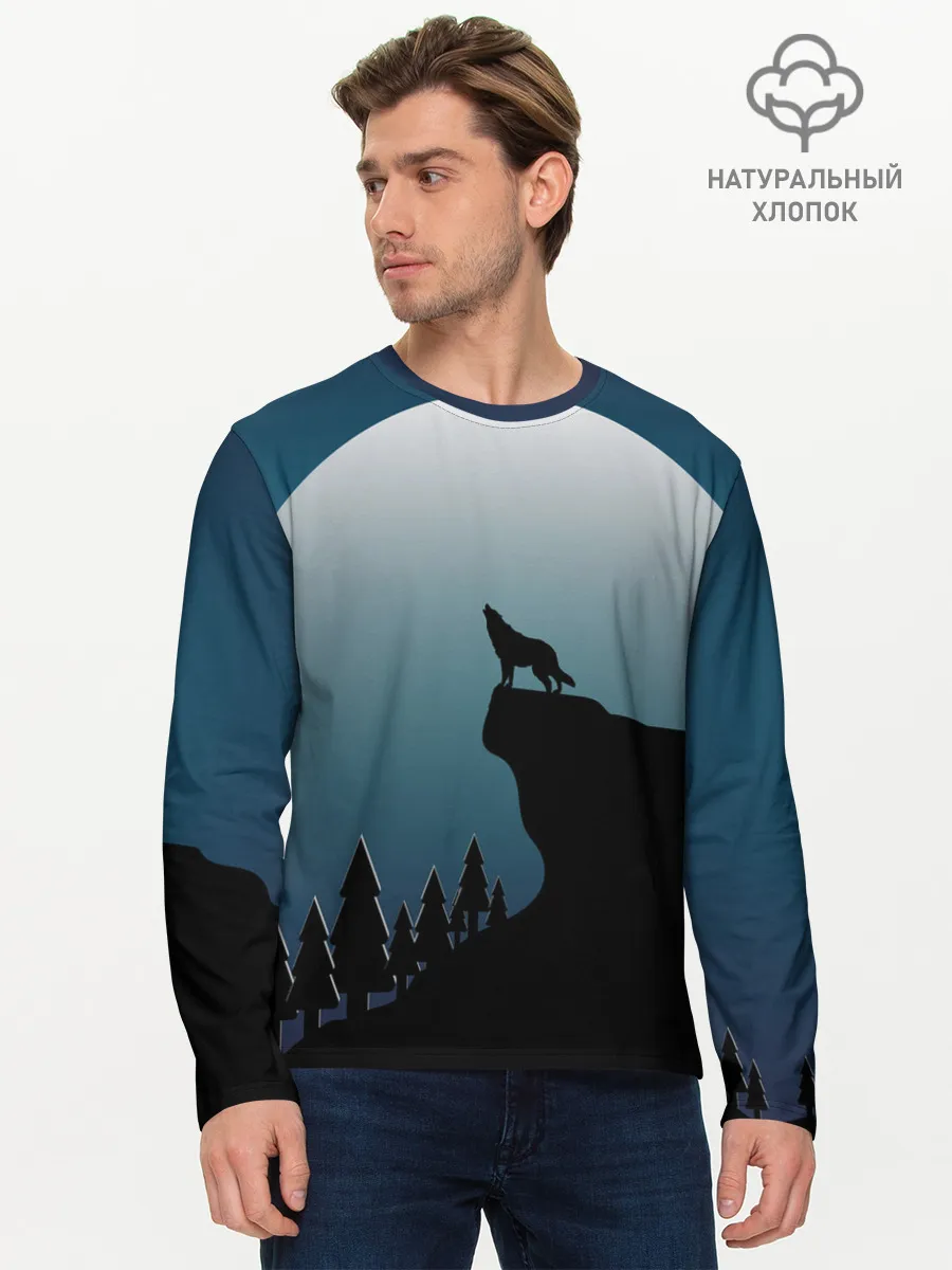 Мужской лонгслив базовый / ВОЛК И ЛУНА 3D
