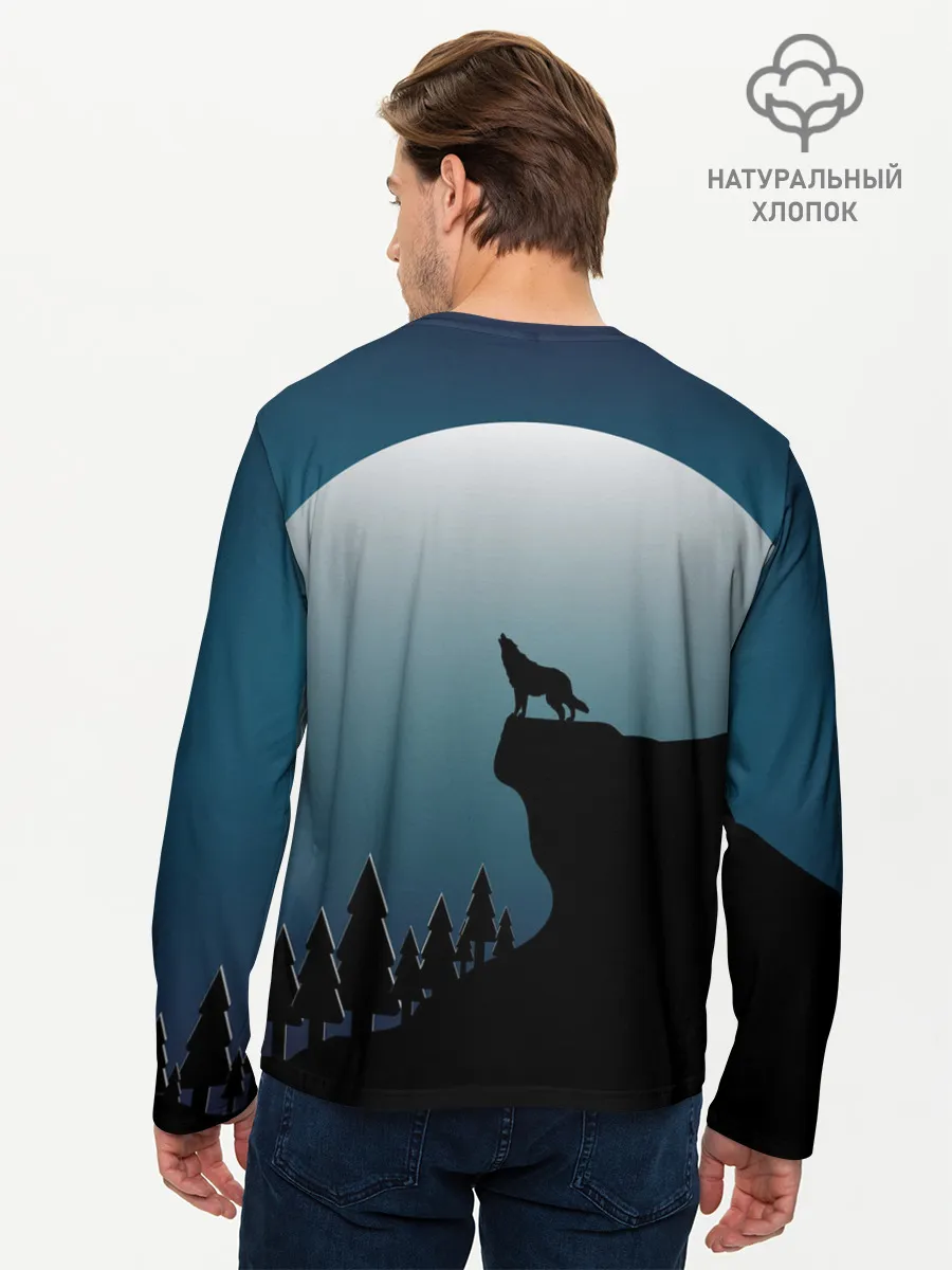 Мужской лонгслив базовый / ВОЛК И ЛУНА 3D