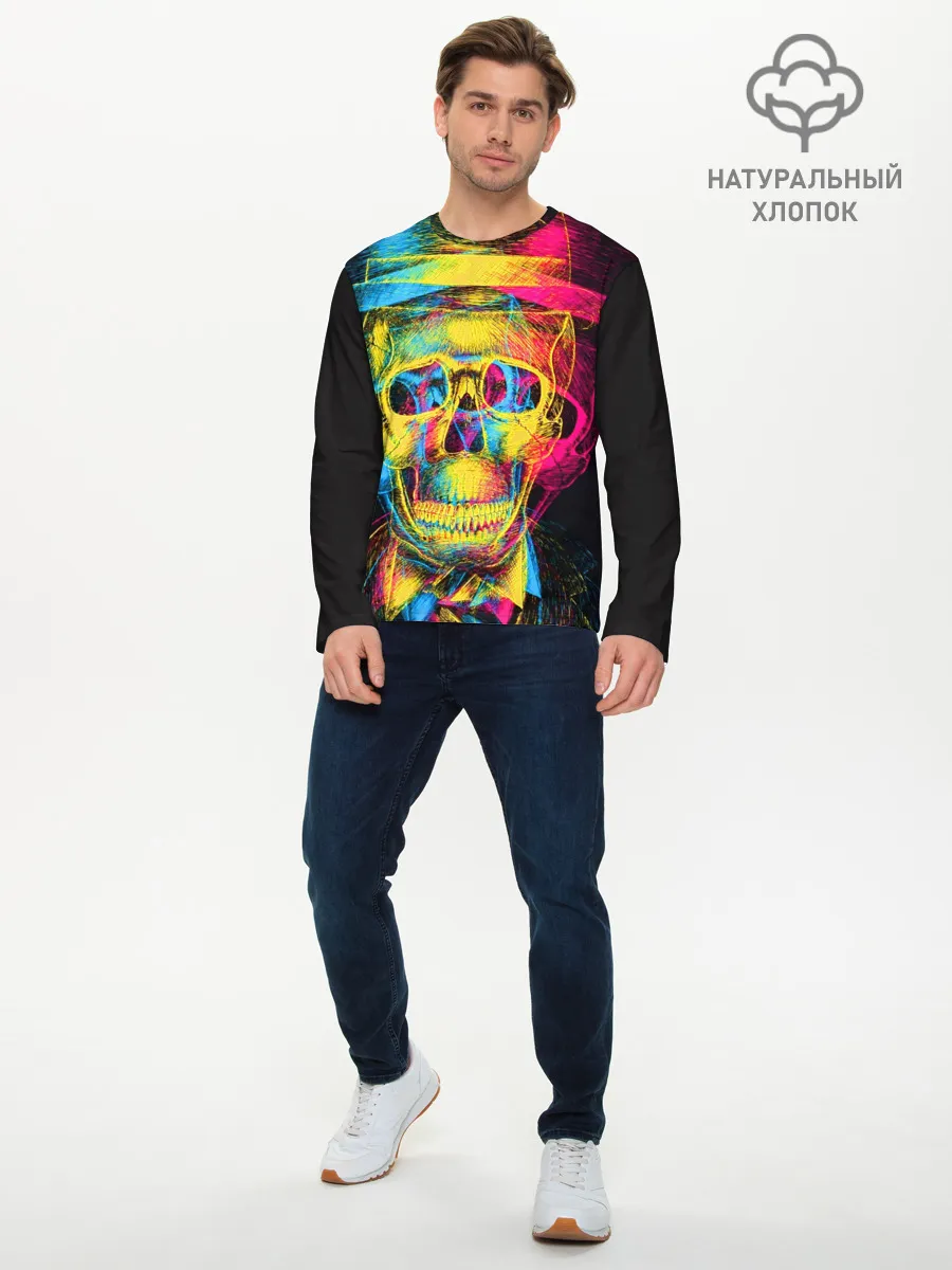Мужской лонгслив базовый / Череп-анаглиф