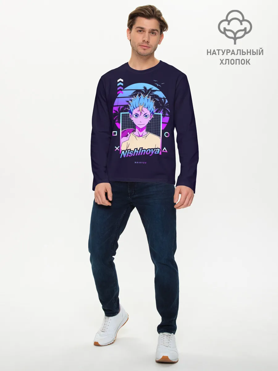 Мужской лонгслив базовый / Юу Нишиноя в стиле киберпанк