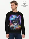 Мужской лонгслив базовый / Космический котик и планеты