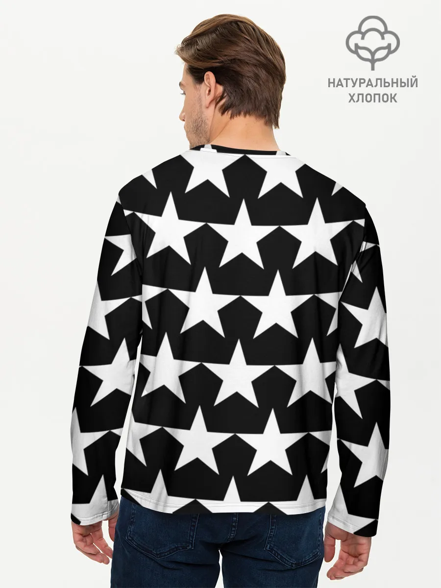 Мужской лонгслив базовый / Белые звёзды на чёрном фоне 2