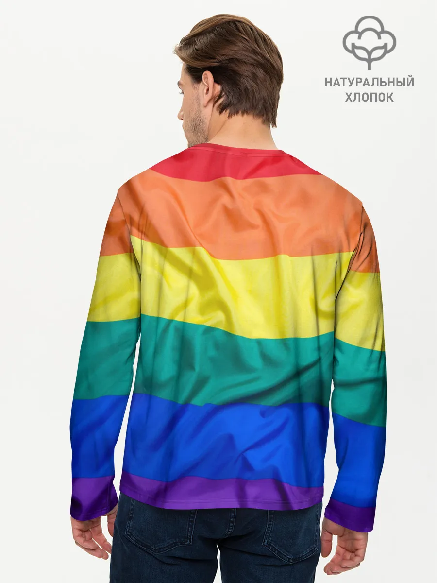 Мужской лонгслив базовый / Радуга - мятая ткань полотно