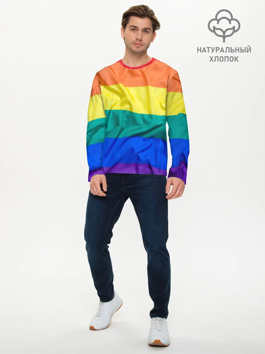 Мужской лонгслив базовый / Радуга - мятая ткань полотно