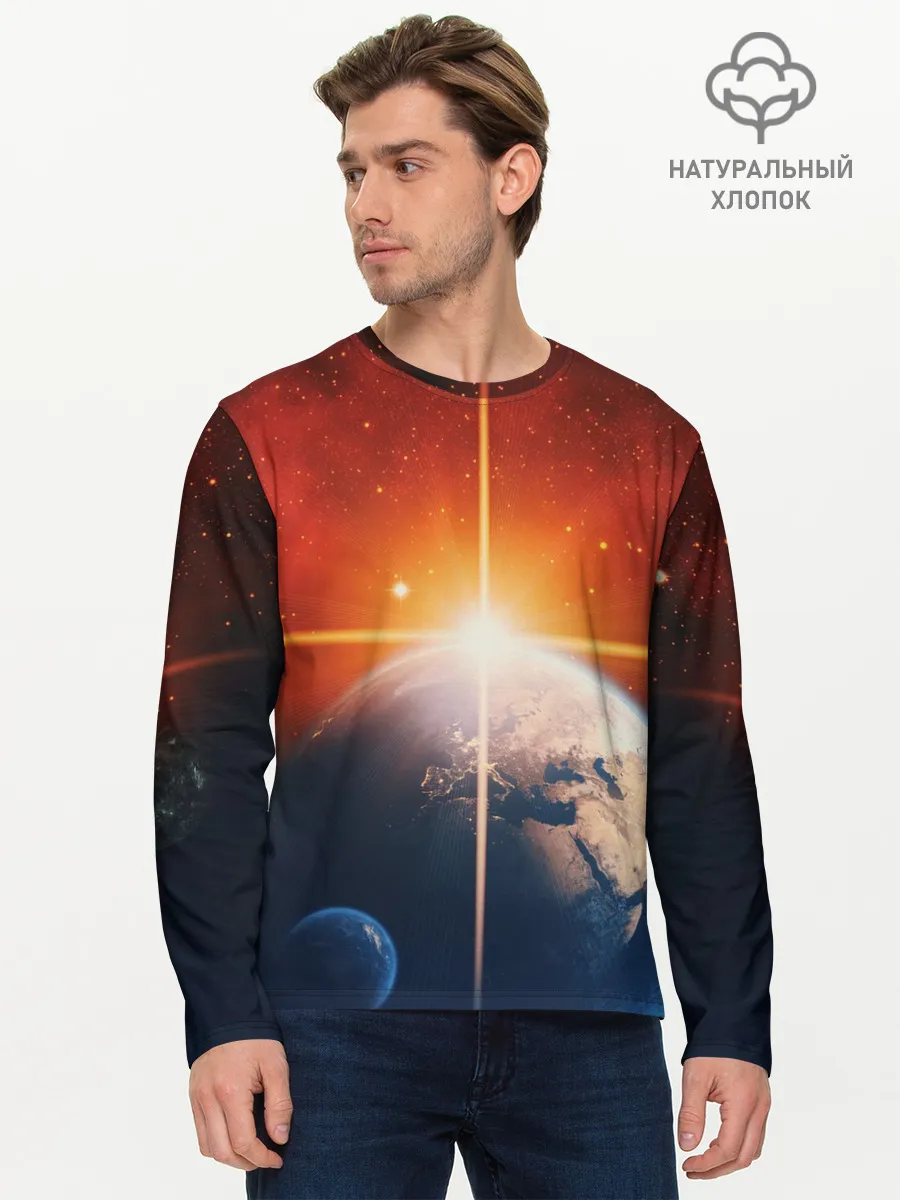 Мужской лонгслив базовый / Космос земля 3D