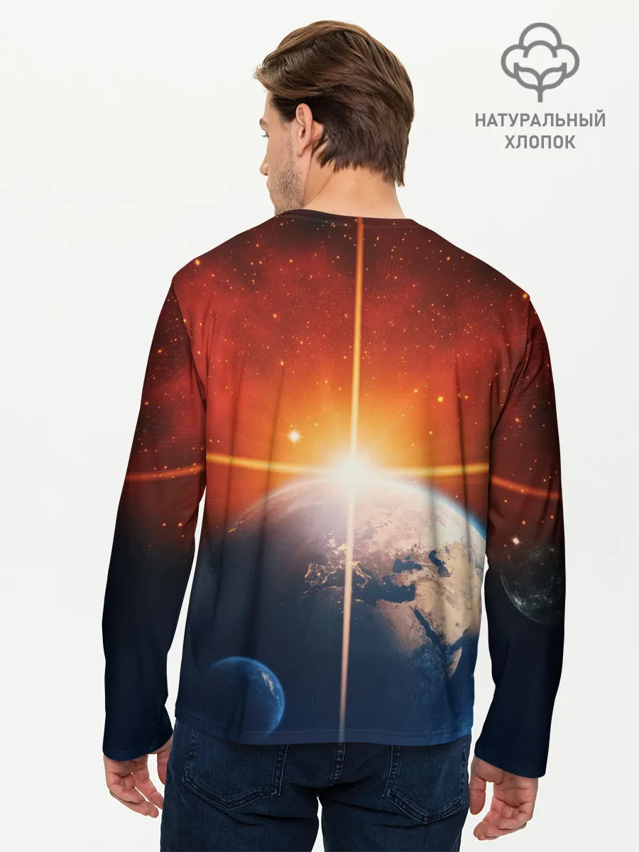 Мужской лонгслив базовый / Космос земля 3D