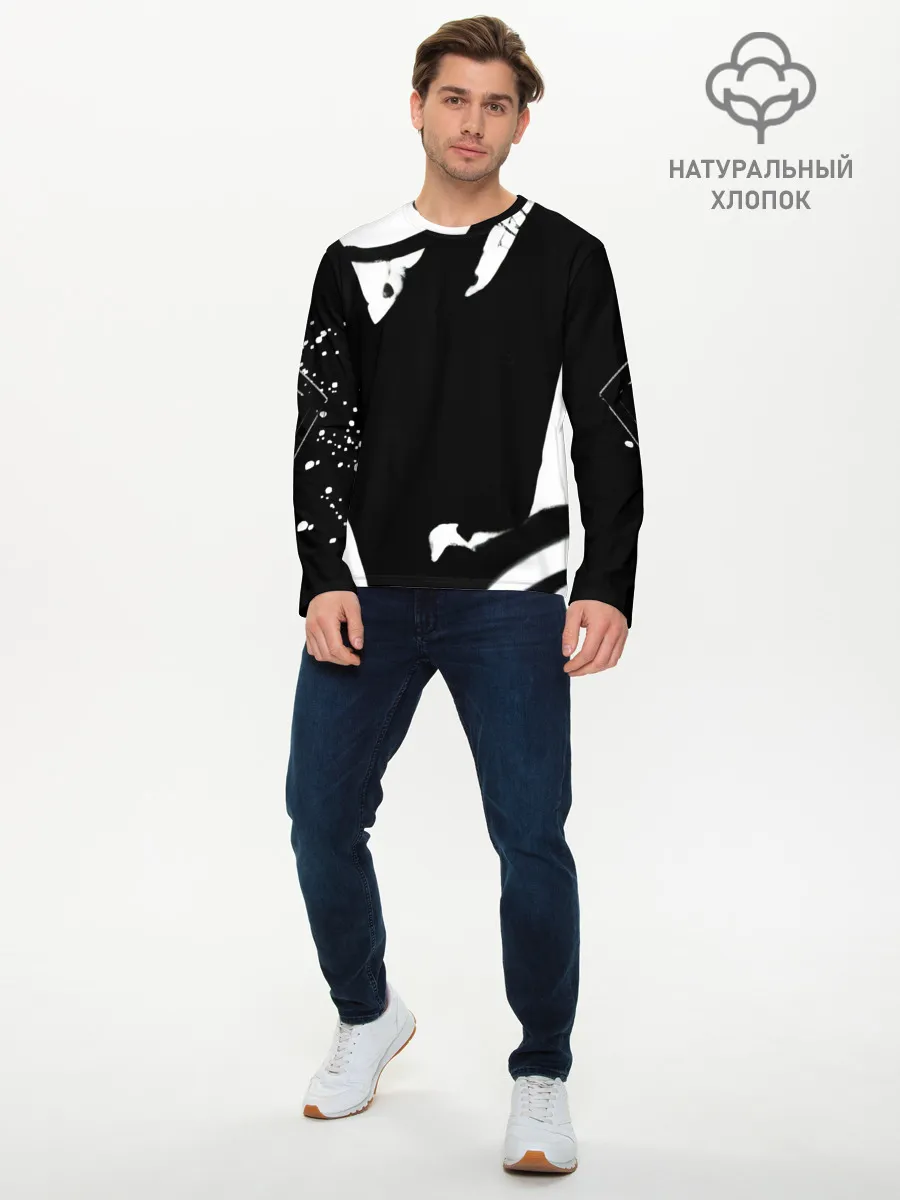 Мужской лонгслив базовый / Надпись на спине, каллиграфия