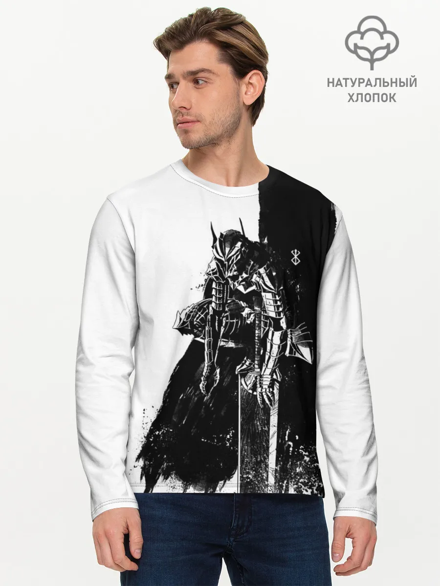 Мужской лонгслив базовый / Берсерк черно-белый