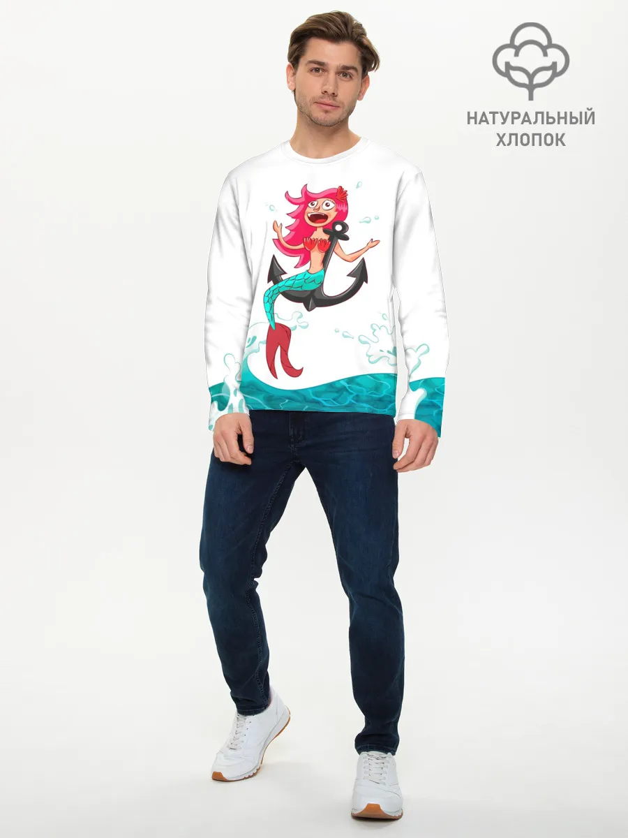 Мужской лонгслив базовый / Русалка на якоре