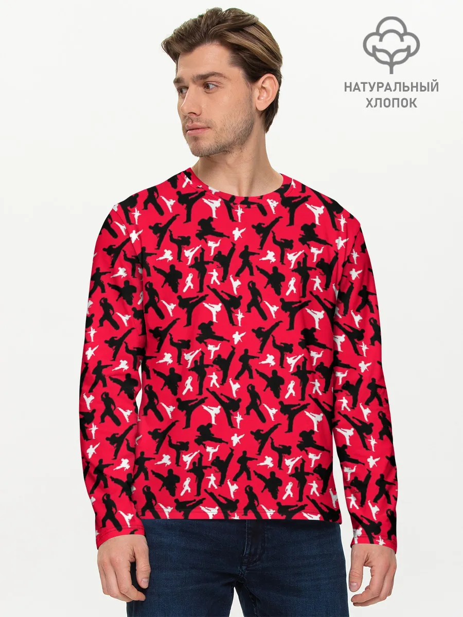 Мужской лонгслив базовый / Белый Каратист против Черного