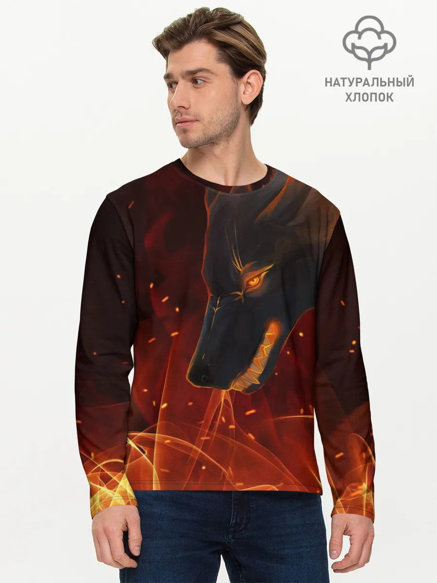 Мужской лонгслив базовый / ОГНЕНЫЙ ВОЛК, 3d
