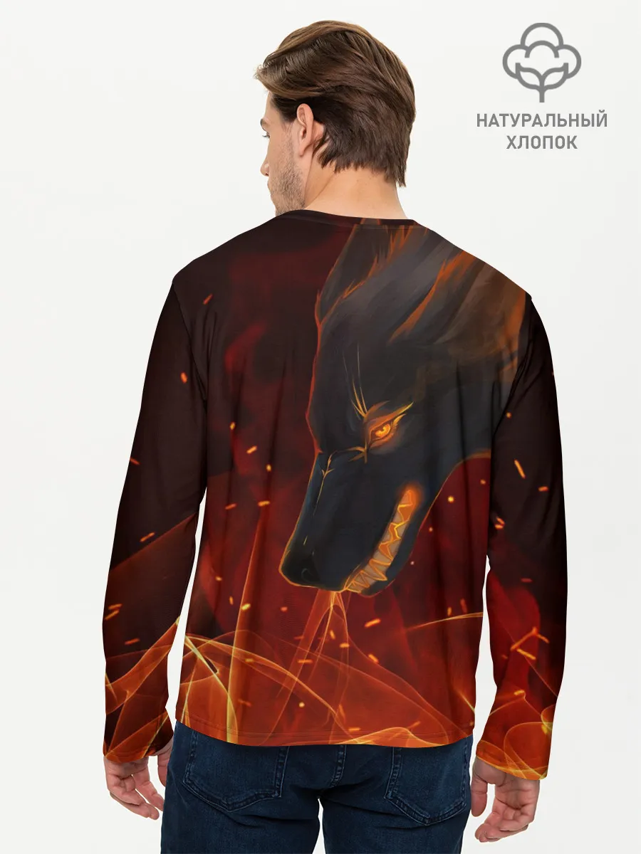 Мужской лонгслив базовый / ОГНЕНЫЙ ВОЛК, 3d
