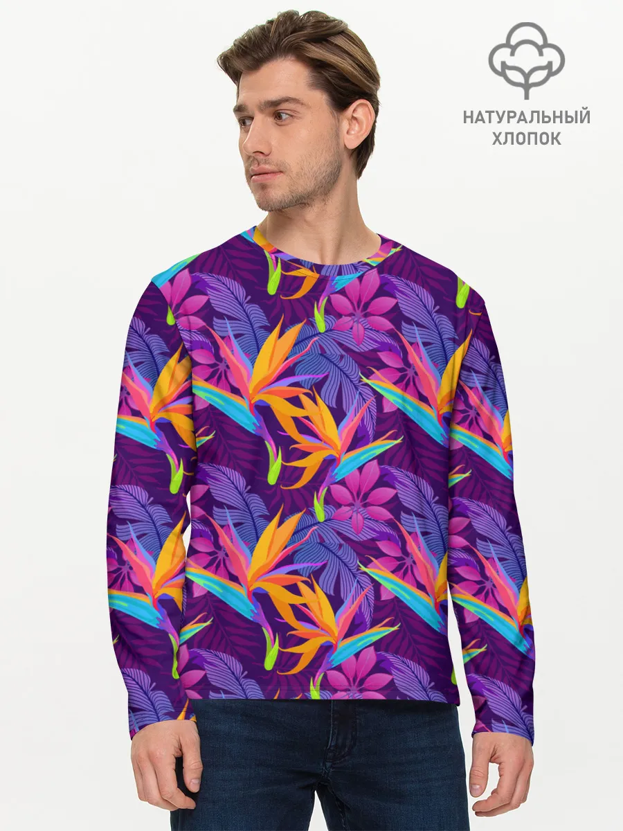 Мужской лонгслив базовый / Тропические листья