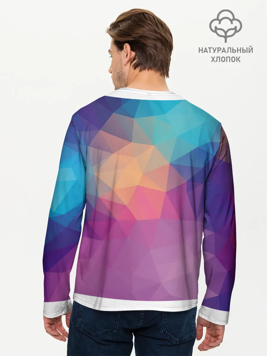 Мужской лонгслив базовый / Цветные полигоны - Градиент