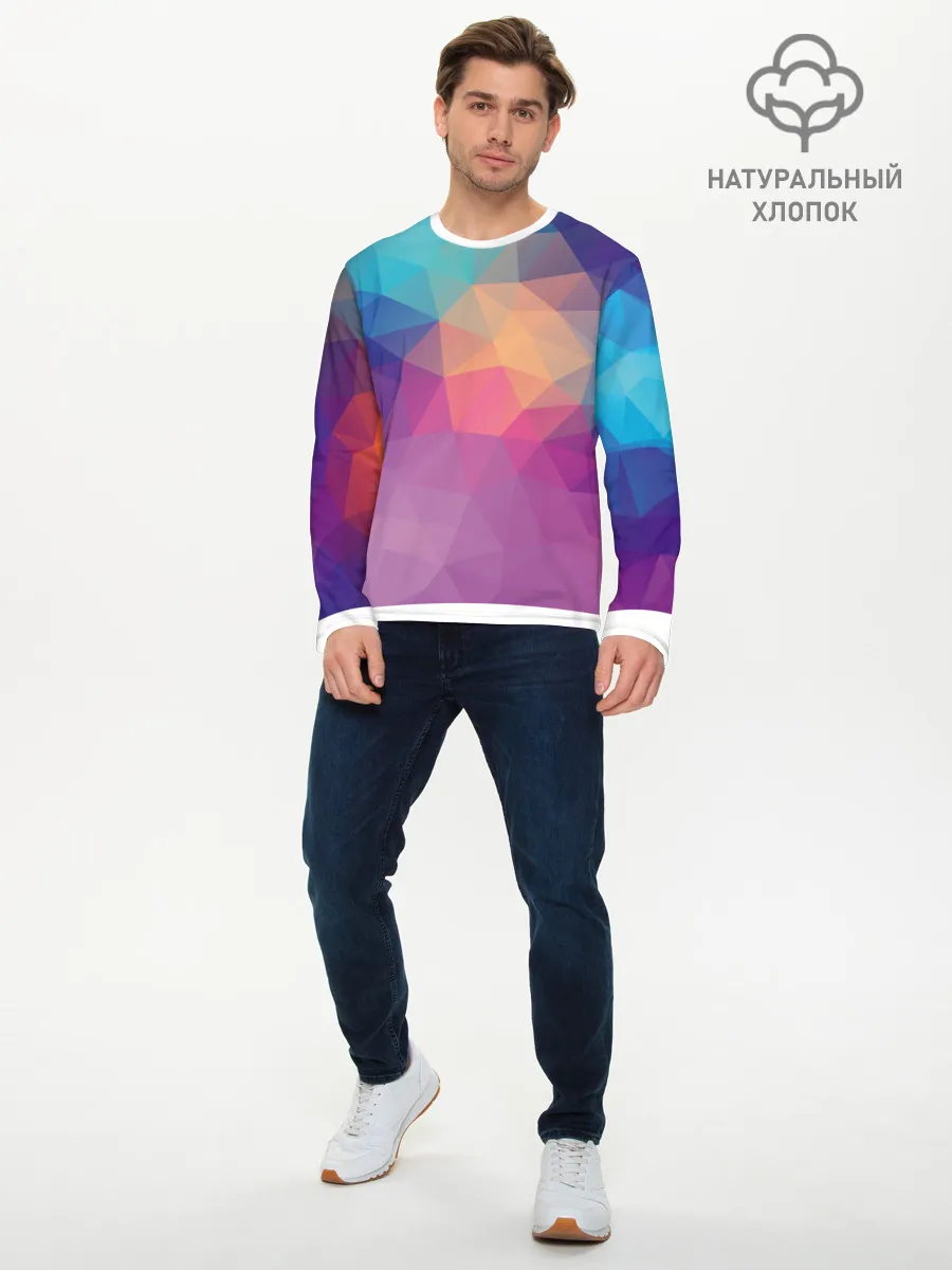 Мужской лонгслив базовый / Цветные полигоны - Градиент