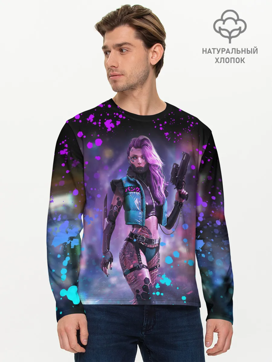 Мужской лонгслив базовый / CYBERPUNK 2077 NEON | КИБЕРПАНК НЕОН