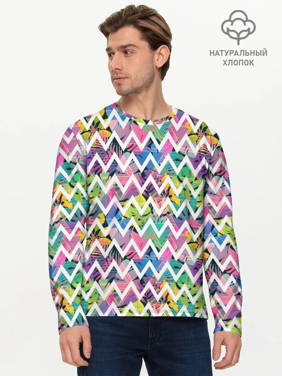 Мужской лонгслив базовый / Кривая линия и цветы