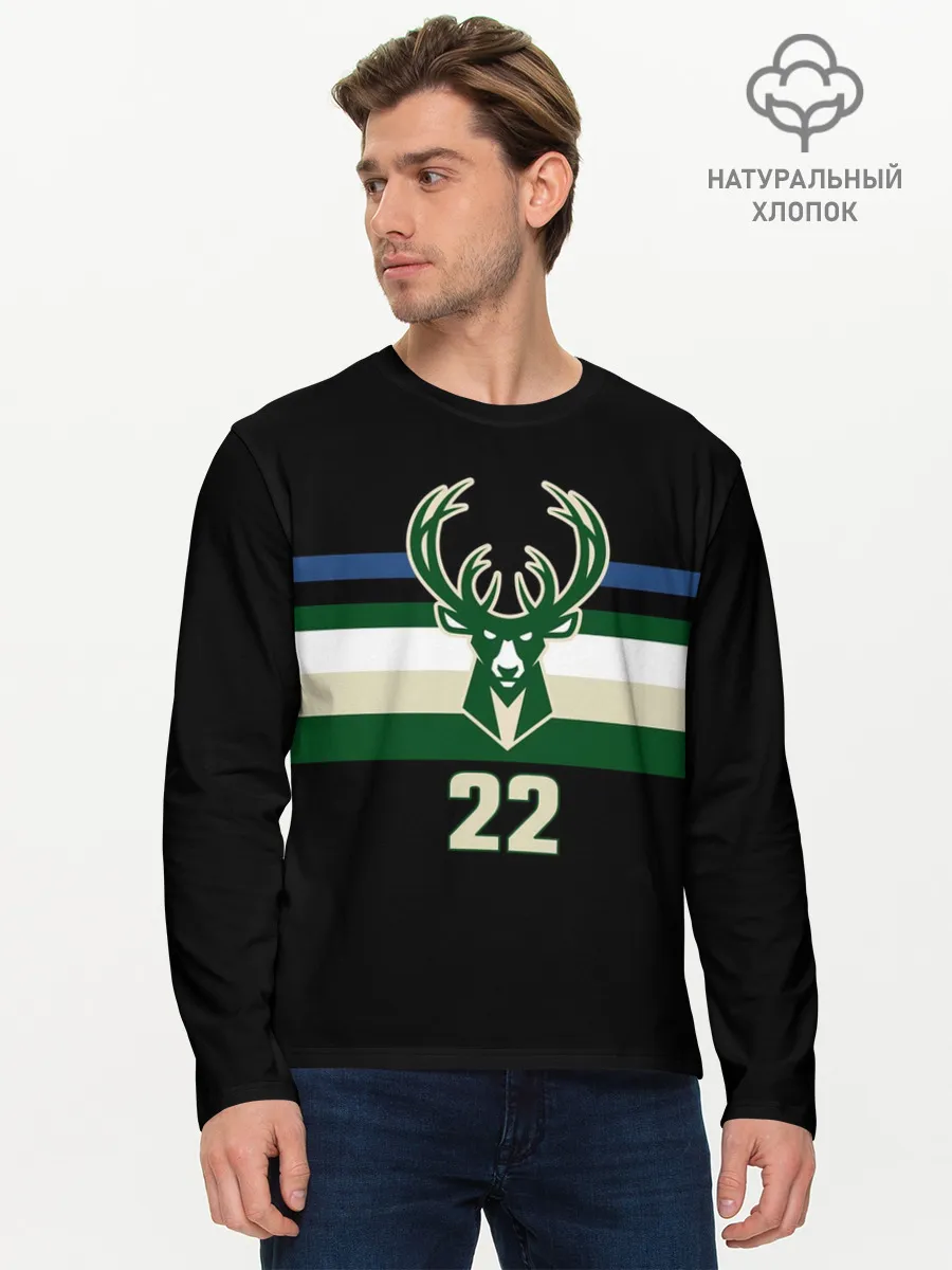 Мужской лонгслив базовый / Milwaukee Bucks форма. Крис Миддлтон